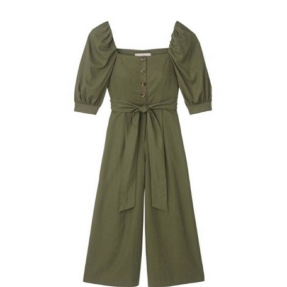 Gal Meets Glam Sylvie Puff Sleeve Green Jumpsuit - Picture 4 of 6